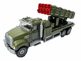 Jouet de camion de missile de d&eacute;fense a&eacute;rienne r&eacute;aliste en m&eacute;tal moul&eacute; sous pression. est fait de haute qualit&eacute;. - Entra&icirc;nement r&eacute;tractable - 16,5 CM