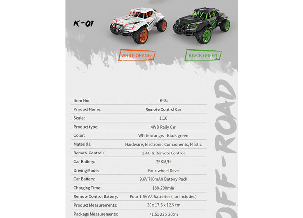 Voiture Rc 4WD Voiture de course - 25KM 1:16