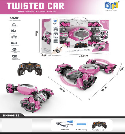 RC doppelseitiges Transformator-Stuntauto rosa