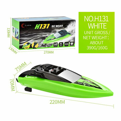 RC Boat for kids - H131 - rechargeable - 2.4ghz controllable - 10km/h