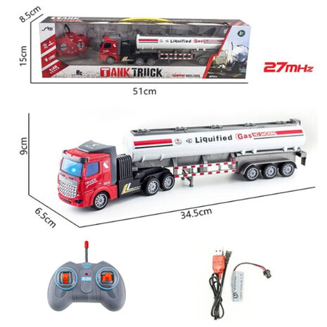 RC Tank Truck - Oil Tank Gas Truck - 1:46 27MHZ - Remote Controlled Tank Truck - Rechargeable