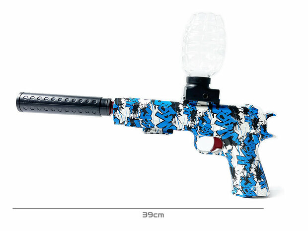 Gel blaster - complete set M1911 Blue Graffiti - rechargeable - 39CM