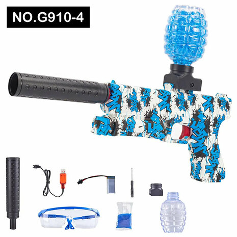 Gel Blaster- Elektrische pistool  - Blue Graffiti  - compleet set incl. gel ballen - oplaadbaar - 37CM