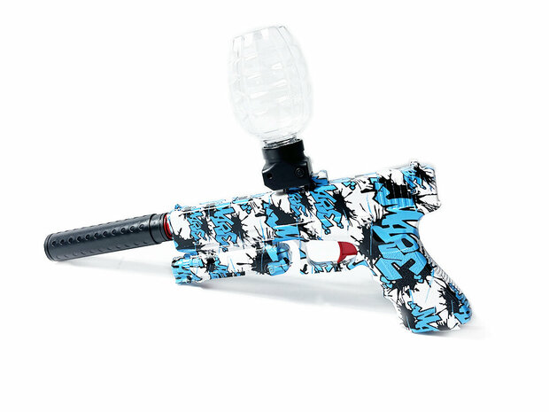 Gel Blaster - Pistolet &eacute;lectrique - Blue Graffiti - set complet avec billes de gel - rechargeable - 37CM