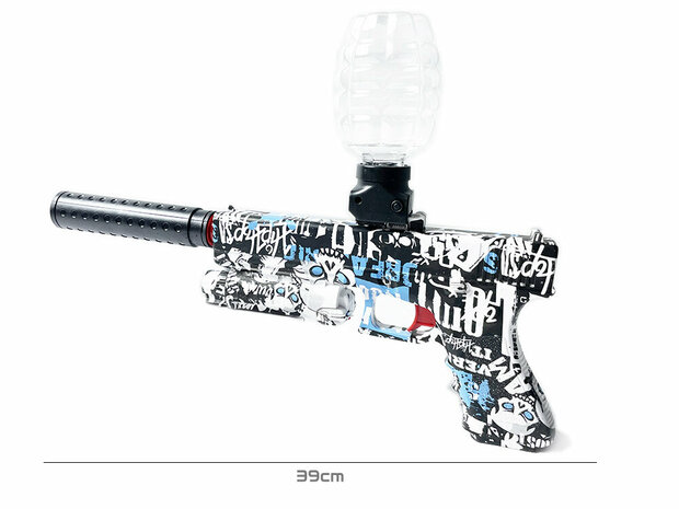 Gel Blaster - Pistolet &eacute;lectrique - Graffiti - set complet avec billes de gel - rechargeable - 37 CM