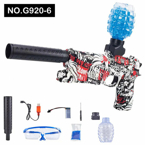 Gel Blaster - Electric Pistol - Graffiti - Complete set incl. gel balls - rechargeable - 37 CM Dieser rechargeable Gel-Blaster kann insgesamt 30-40 Meters weit schie&szlig;en. It is easy to reload, so you can play for hours without 