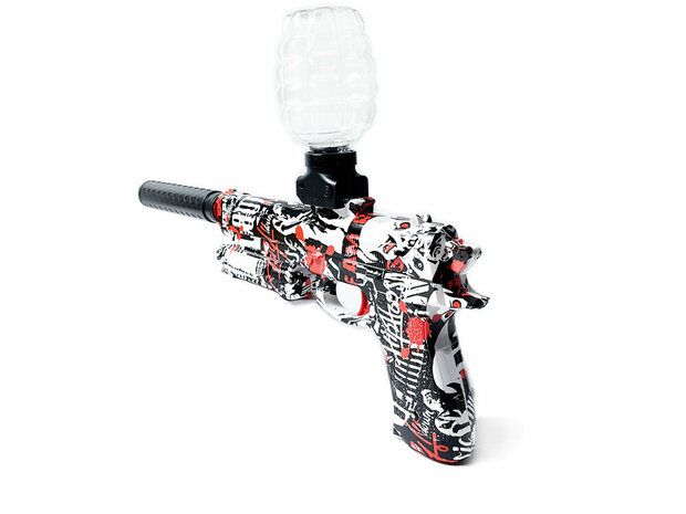Gel Blaster - Electric Pistol - Graffiti - Complete set incl. gel balls - rechargeable - 37 CM Dieser rechargeable Gel-Blaster kann insgesamt 30-40 Meters weit schie&szlig;en. It is easy to reload, so you can play for hours without 