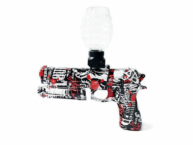 Gelblaster- Elektrische Pistool  - Rode Graffiti  - Inclusief Gelballen - Oplaadbaar - 38 cm