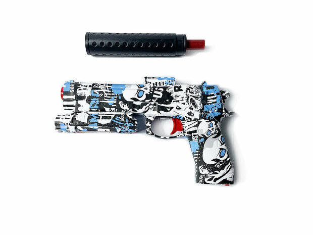 Gel Blaster - Pistolet &eacute;lectrique - Blue Graffiti - ensemble complet avec boules de gel - oplaadbaar - 38CM