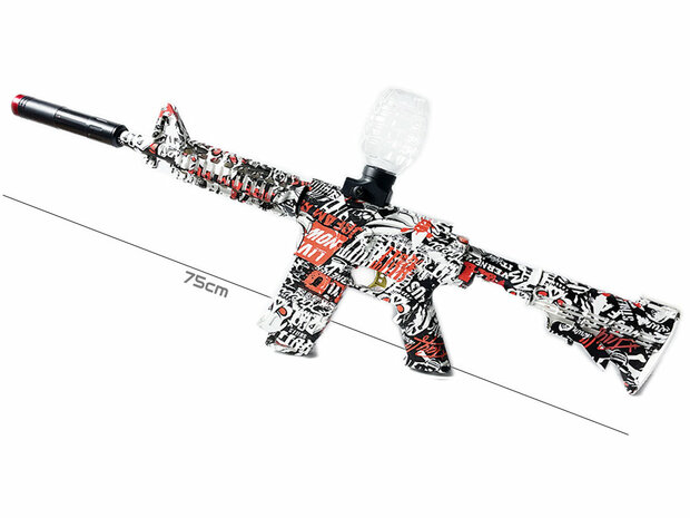 Gel Blaster - Electric gun - Red Graffiti M4 - complete set incl. gel balls - rechargeable - 75CM