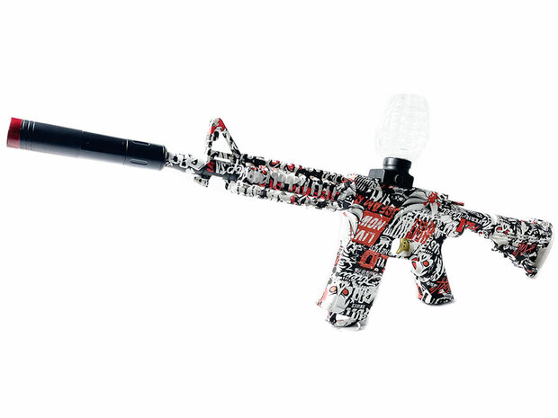 Gelblaster- Elektrische Geweer - Rood Graffiti - M4 - Complete set - 75cm