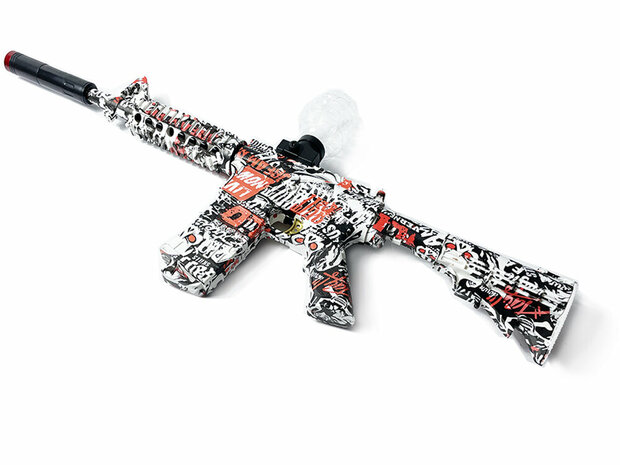 Gel Blaster - Pistolet &eacute;lectrique - Red Graffiti M4 - set complet avec billes de gel - rechargeable - 75CM