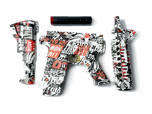 Gel Blaster - Pistolet &eacute;lectrique - Red Graffiti M4 - set complet avec billes de gel - rechargeable - 75CM