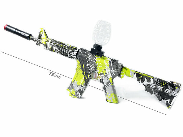 Gel Blaster - Electric rifle - Green Graffiti M4 - complete set incl. gel balls - rechargeable - 75CM
