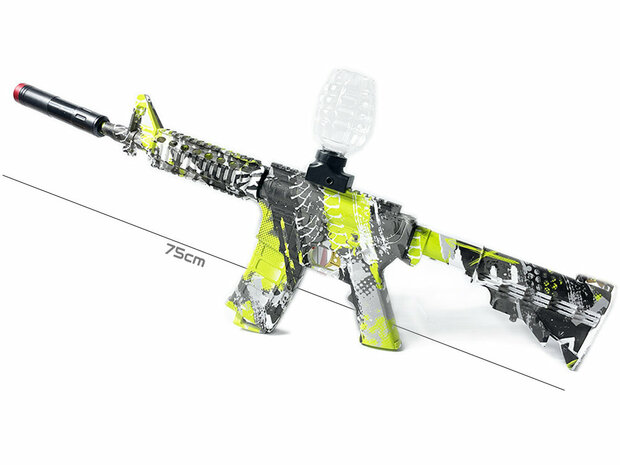 Gel Blaster - Fusil &eacute;lectrique - Green Graffiti M4 - set complet avec billes de gel - rechargeable - 75CM