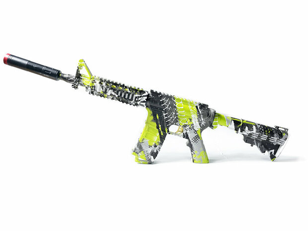 Gel Blaster - Fusil &eacute;lectrique - Green Graffiti M4 - set complet avec billes de gel - rechargeable - 75CM