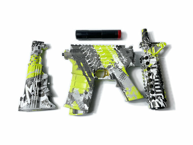 Gel Blaster - Elektrisches Gewehr - Green Graffiti M4 - komplettes Set inkl. Gelkugeln - wiederaufladbar - 75CM