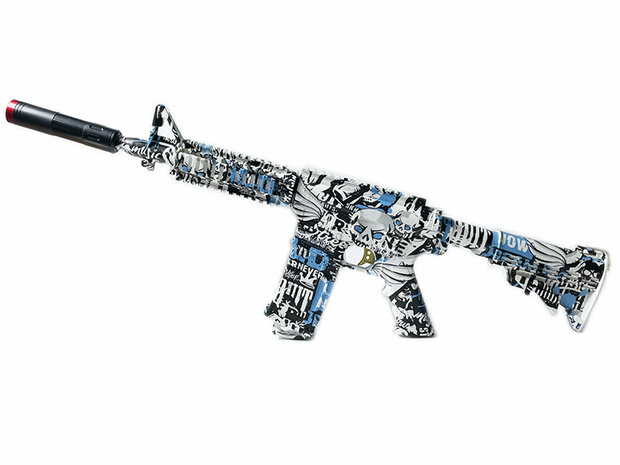 Gel Blaster - Elektrisches Gewehr - Blue Graffiti M4 - komplettes Set inkl. Gelkugeln - wiederaufladbar - 75CM