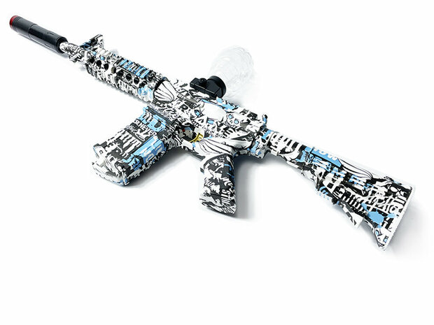 Gel Blaster - Electric rifle - Blue Graffiti M4 - complete set incl. gel balls - rechargeable - 75CM