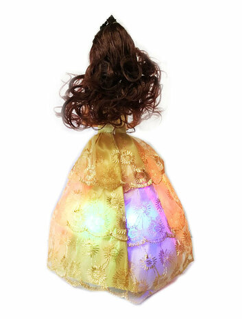 Princess with gold gala dress with a cheerful music and colorful 3D lighting, she can turn and dance 360 degrees.
