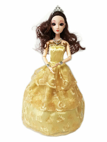 Princesse avec une robe de gala dor&eacute;e avec une musique joyeuse et un &eacute;clairage 3D color&eacute;, elle peut tourner et danser &agrave; 360 degr&eacute;s.