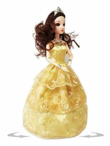 Princess with gold gala dress with a cheerful music and colorful 3D lighting, she can turn and dance 360 degrees.