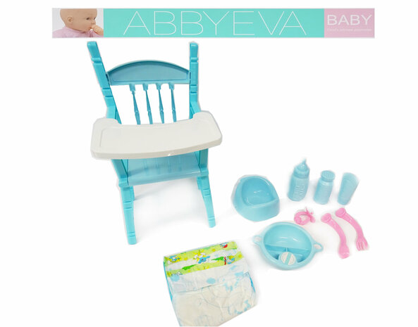 Baby Eva pop - speelgoed baby pop met lunchtafel - incl. 8 accessoires 