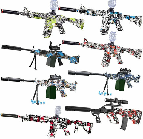 Gelblaster- Elektrische Geweer - Rood Graffiti - M4 - Complete set - 75cm