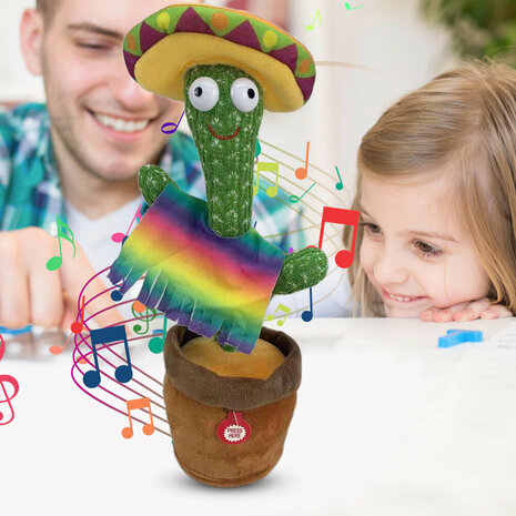 Speelgoed Cactus - USB Oplaadbaar - dansende en pratende cactus - interactief knuffel 32cm