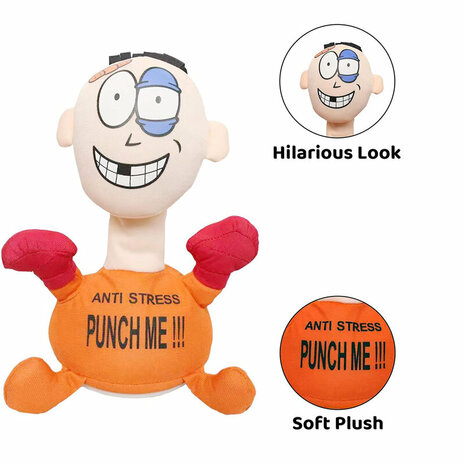 Punch Me - anti stress pop - interactieve speelgoed - boks pop - 20cm Oranje