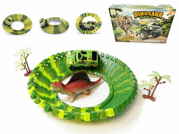 Ensemble de piste de course de dinosaures - Ensemble de voiture Dinosaur Track 51 pi&egrave;ces - y compris dino avec voiture et accessoires