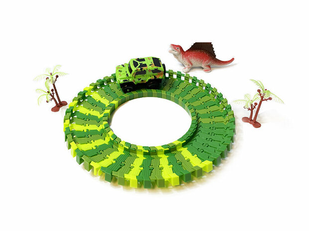 Ensemble de piste de course de dinosaures - Ensemble de voiture Dinosaur Track 51 pi&egrave;ces - y compris dino avec voiture et accessoires