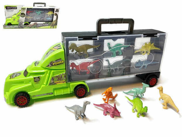 Dinosaurus vrachtwagen  - set van 12 stuks dino&#039;s - Transport truck - 38.5cm