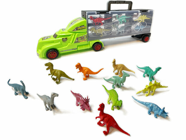 Dinosaurus vrachtwagen  - set van 12 stuks dino&#039;s - Transport truck - 38.5cm