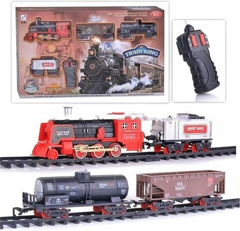 Stoomtrein met rook en CHoo CHoo  geluid - incl. Rail Baan 103x78CM - afstand bestuurbaar - locomotief speelgoed