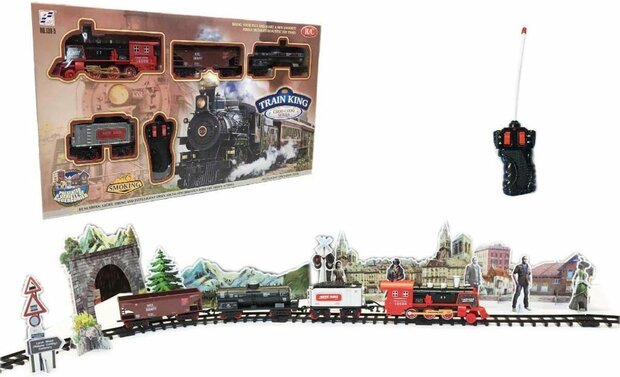 Stoomtrein met rook en CHoo CHoo  geluid - incl. Rail Baan 103x78CM - afstand bestuurbaar - locomotief speelgoed