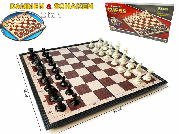 Schaak en dam set 2in1 - schaakbord en dambord - Magnetisch - Chess Set - opvouwbaar 36CM