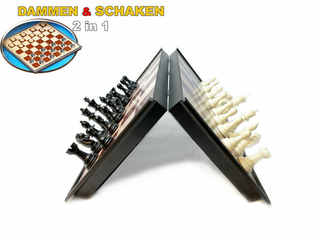 Schachspiel und Damespiel 2in1 Paket; Schachbrett und Schachbrett - Magnetisches Schachspiel - Schachspiel - Faltbar