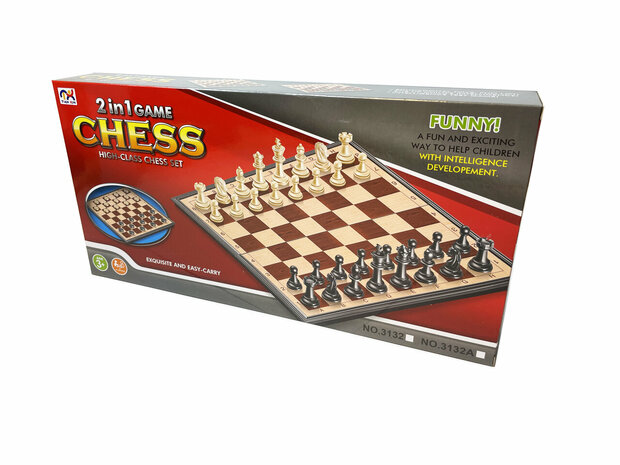 Chess set and checkers set 2in1 package; chessboard and checkerboard - Magnetic Chess Set - Chess Set - Foldable