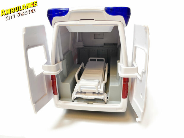 Ambulance 112 toy vehicle - pull back drive - with siren sound and lights on - 25 cm