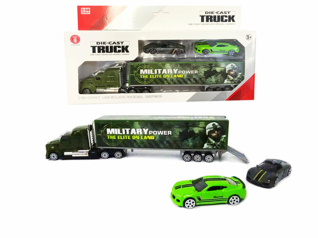 Car transporter with 2 cars - military truck 1:58 - DIE-CAST TRUCK SERIES - model cars