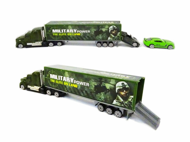 Car transporter with 2 cars - military truck 1:58 - DIE-CAST TRUCK SERIES - model cars