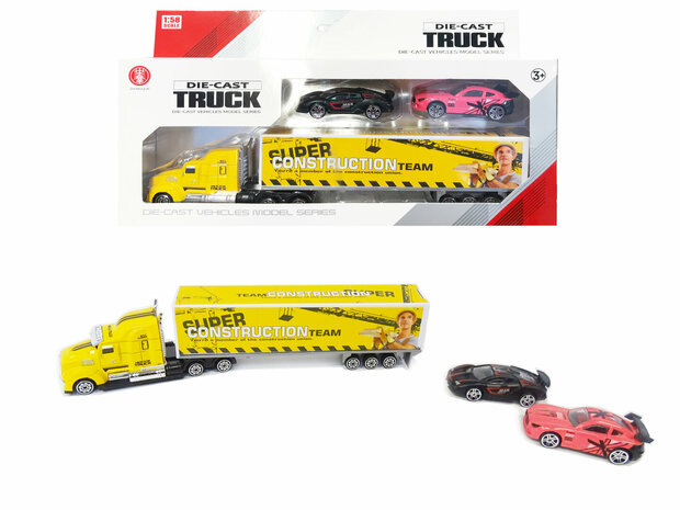 Porte-voitures avec 2 voitures - Camion de construction 1:58 - DIE-CAST TRUCK SERIES - voitures miniatures