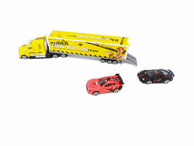 Porte-voitures avec 2 voitures - Camion de construction 1:58 - DIE-CAST TRUCK SERIES - voitures miniatures