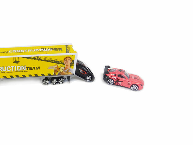 Porte-voitures avec 2 voitures - Camion de construction 1:58 - DIE-CAST TRUCK SERIES - voitures miniatures