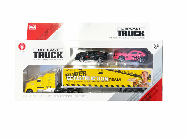 Porte-voitures avec 2 voitures - Camion de construction 1:58 - DIE-CAST TRUCK SERIES - voitures miniatures