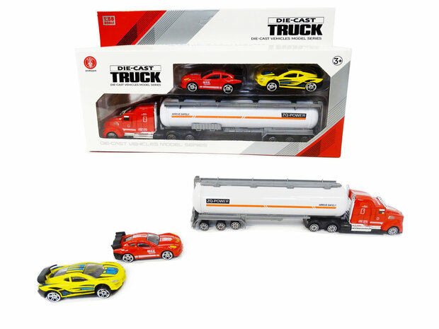 Autotransporter met 2 auto&#039;s - Tankwagen 1:58 - DIE-CAST TRUCK SERIES - model auto&#039;s