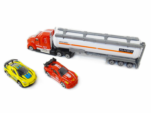 Porte-voitures avec 2 voitures - Camion citerne 1:58 - DIE-CAST TRUCK SERIES - voitures miniatures