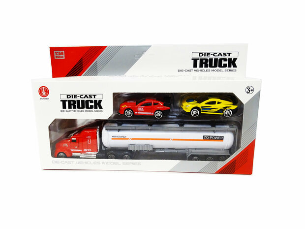 Autotransporter met 2 auto&#039;s - Tankwagen 1:58 - DIE-CAST TRUCK SERIES - model auto&#039;s