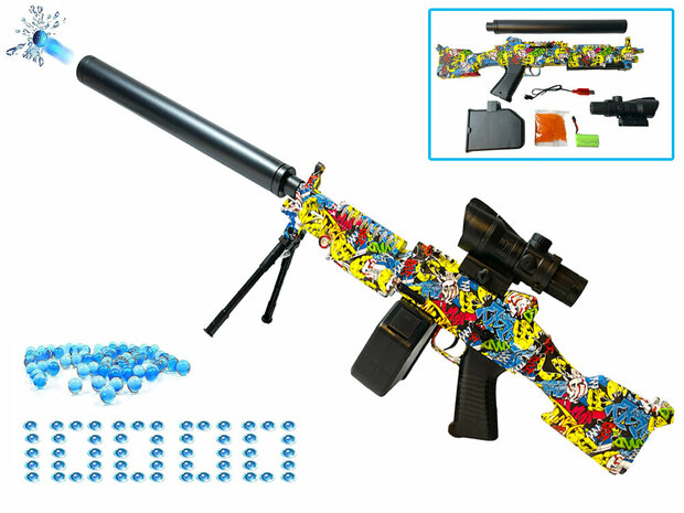 Gel Blaster - Electric orbeez gun graffiti - complete set incl. gel balls - rechargeable - 80CM